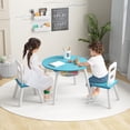 thumbnail image 3 of Costway Costway Ensemble Table Ronde en Bois pour Enfants et 2 Chaises avec Rangement Central en Maille Bleu, 3 of 10