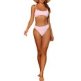 thumbnail image 2 of Women's 2 Piece Ribbed Bikini Sets, Adjustable Spaghetti Straps Sports Swimwear Bathing Suits Pink L, 2 of 5