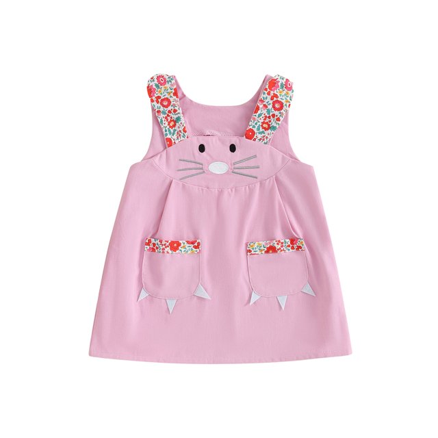 Gupgi Robe Salopette de Pâques pour Tout-Petites Filles 0-4 Ans Enfants Rose Sans Manches Dessin Animé Rabbit Imprimé de Fleurs Robe d'Été