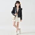 thumbnail image 4 of MKOSPLRT Baby Girl Faux Leather Motorcycle Jacket Cute Ruffle Spring Fall PU Coat Oblique Zipper Biker Jacket Outwear 2-14 Years, 4 of 9