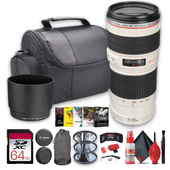 Canon EF 70-200mm f/4L USM Lens | Professional L-Series Telephoto Zoom, Fast Ring-Type USM Autofocus, Weather-Sealed | Photo Software + 3-Piece Filter Kit + Soft Case + Cleaning Kit + Card Reader