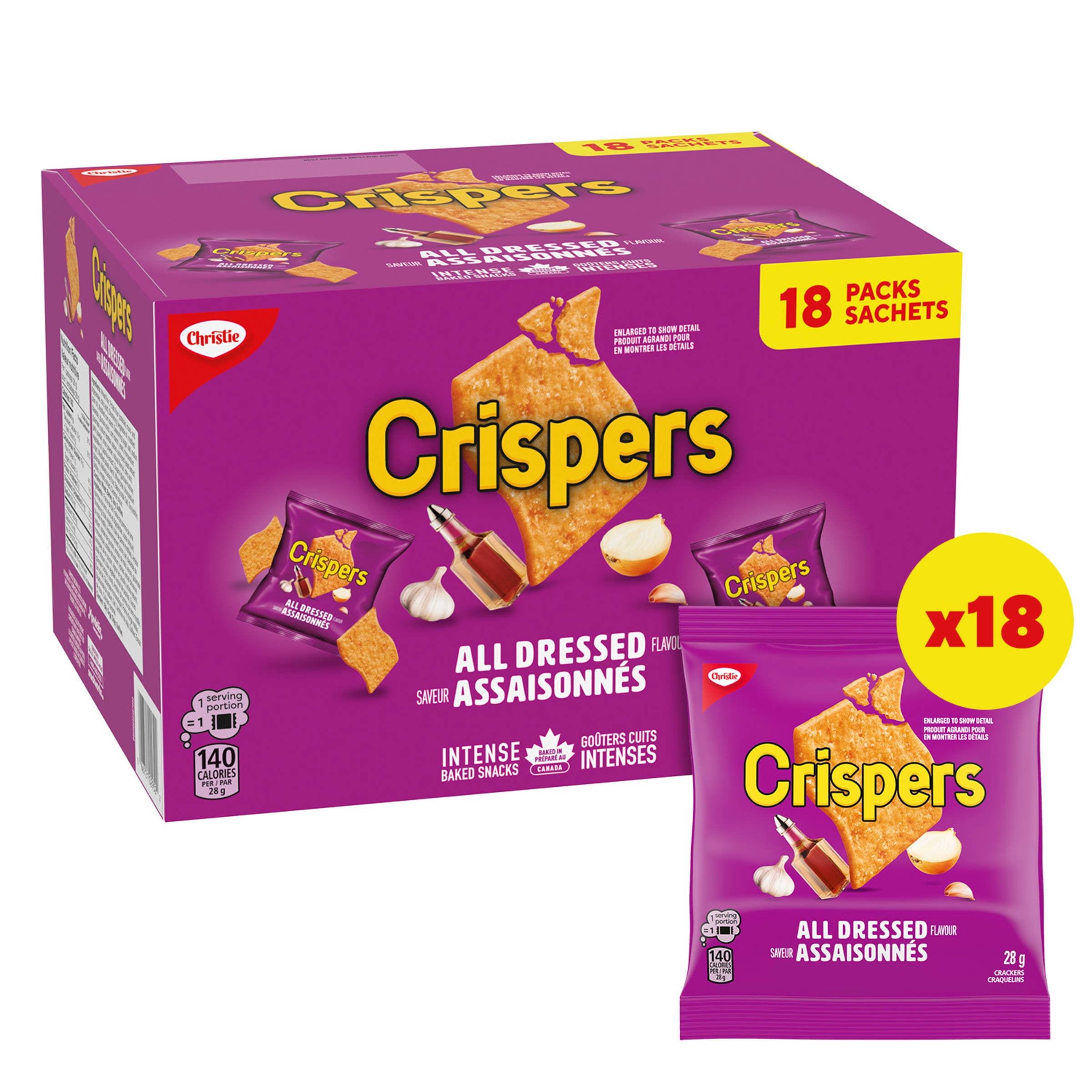 CRISPERS, All Dressed Flavour, 18 Individually Wrapped Snack Packs, Bulk Lunch School Snacks, Value Pack, Is It a Chip or a Cracker