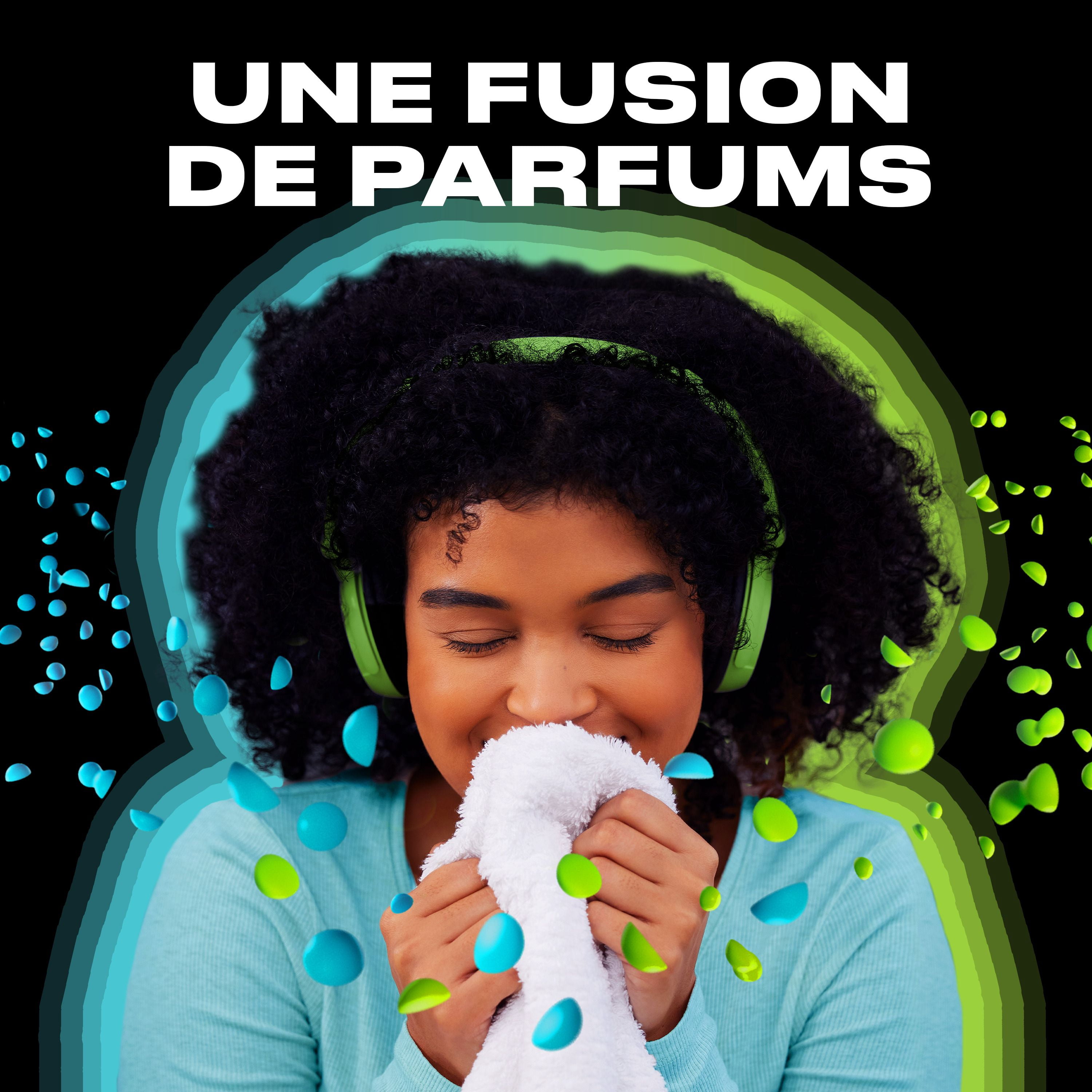 Perles rehausse-parfum pour la lessive Downy Unstopables Fusions, parfum Pénombre et jasmin, fraîcheur 2 en 1 toute la journée, technologie à double parfum
