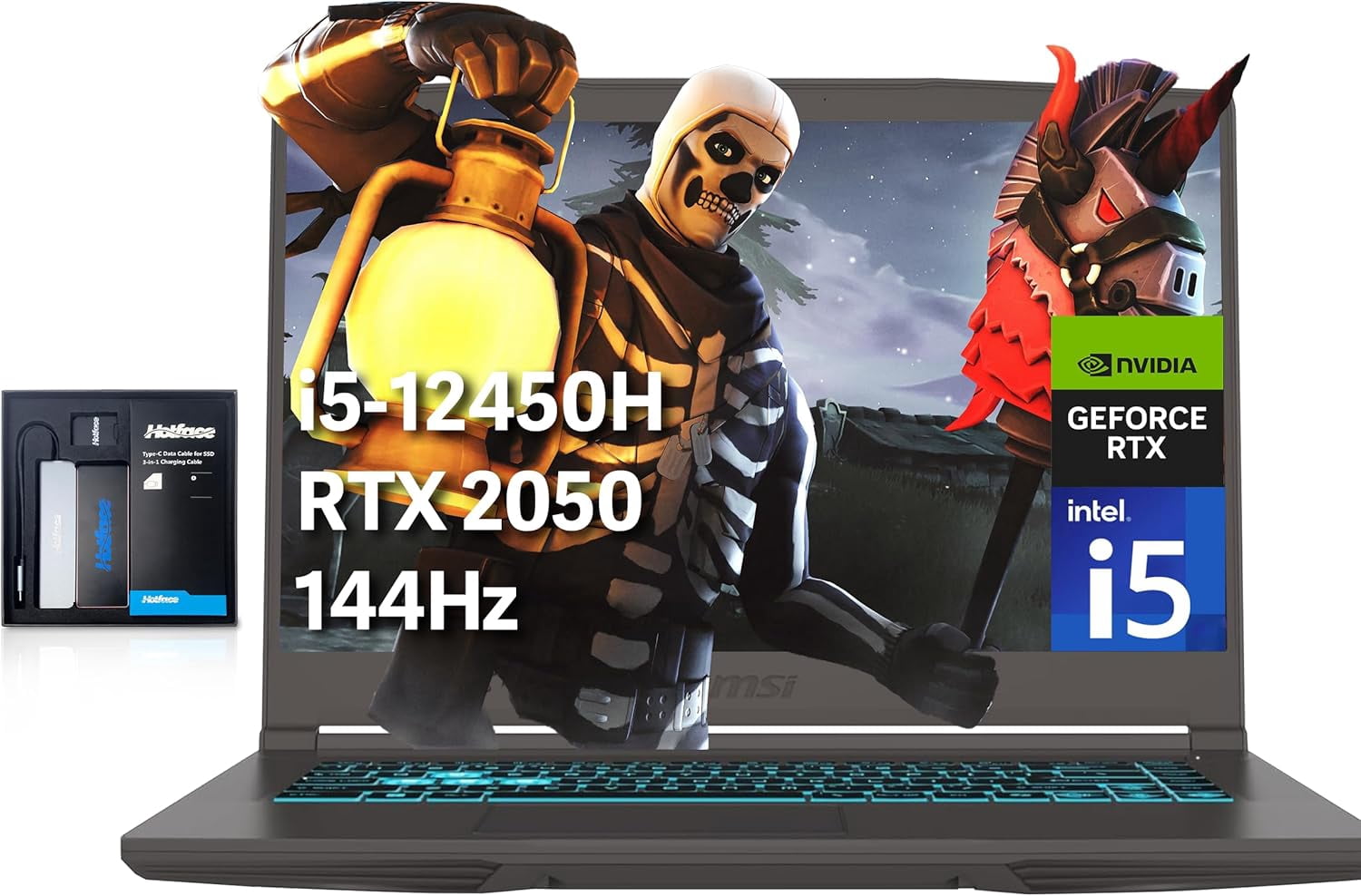 MSI Thin Portable de Jeu 15,6 Po FHD IPS 144 Hz, Intel i5-12450H, 64 Go RAM, SSD PCIe 4 To, NVIDIA GeForce RTX 2050, Clavier Rétroéclairé, Wi‐Fi 6, Noir, Win 11 Pro, Ensemble d'Extension Hotface 128 Go