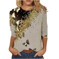 thumbnail image 1 of IROINID T-Shirts à Manches Longues pour Femmes Manches 3/4 Chemises de Détente Pull Tunique Ample Blouse Imprimée Col Rond, Kaki, 1 of 5
