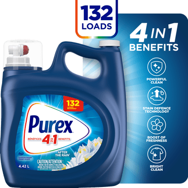 PurexMD AFTER THE RAIN, Détergent à lessive liquide concentré, 4,42 L, 132 brassées