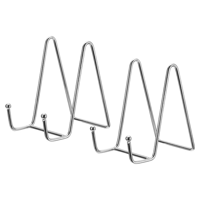 Unique Bargains 2Pack 4.3Inch Plate Stand for Display Iron Easel Plate Holder for Photo Silver