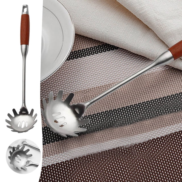 Tableware - Stainless Steel Serving Spoon Set for Pasta Spaghetti Fork Tongs Spatula Strainer Cooking Spoon Holder