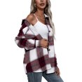 thumbnail image 3 of Women Plaid Flannel Shirt Jacket Button Down Lapel Long Sleeve Shacket Cardigan Coats Fall Spring Clothes, 3 of 5
