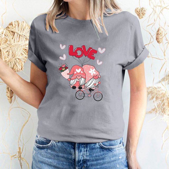 Pisexur T-shirt de la Saint-Valentin pour Femmes, Imprimé Amour, Manches Courtes, Col Rond