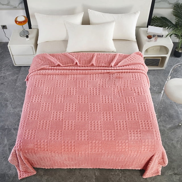 Fleece Throw Blanket - Breathable Fuzzy Polyester, Sofa Couch Bed Decor, All Seasons Use, Machine Washable, Pink, JKODE