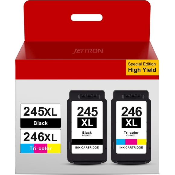 JETTRON 245XL 246XL Ink Cartridges for Canon Ink 245 and 246 PG-245XL CL-246XL 243 244 XL PG-243 CL-244 for Canon Pixma MG2522 Printer(1 Black, 1 Tri-Color)