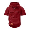 thumbnail image 1 of Men Solid Multi-pocket Short Sleeve Cargo Pullover Hoodies Workout Outdoor Sweatshirt(Red,L), 1 of 4