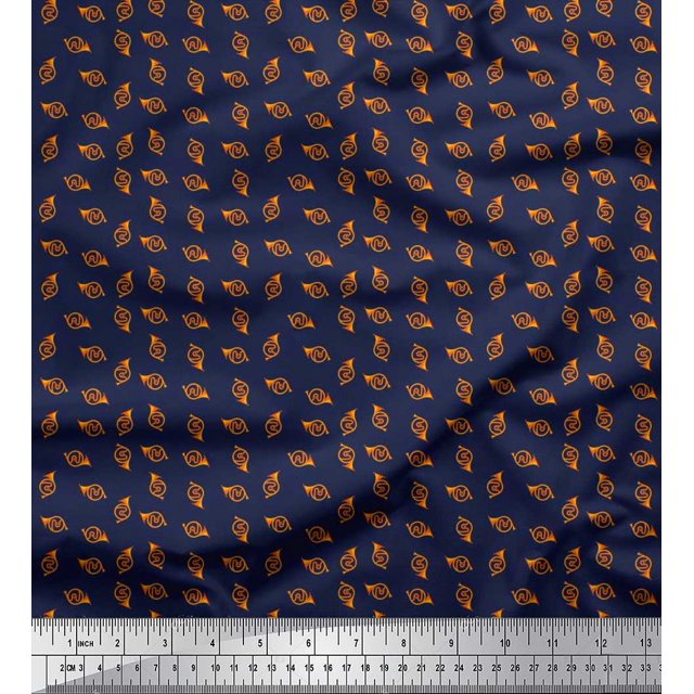 Soimoi Rayon Crepe Fabric French Horn Musical Instrument Print Fabric by The Yard 46 Inch Wide