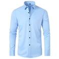 thumbnail image 1 of Solid Color Lapel Mens Shirts Fashion Long Sleeve Fitted Button Front Closure Shirts for Men(Blue,XS), 1 of 1