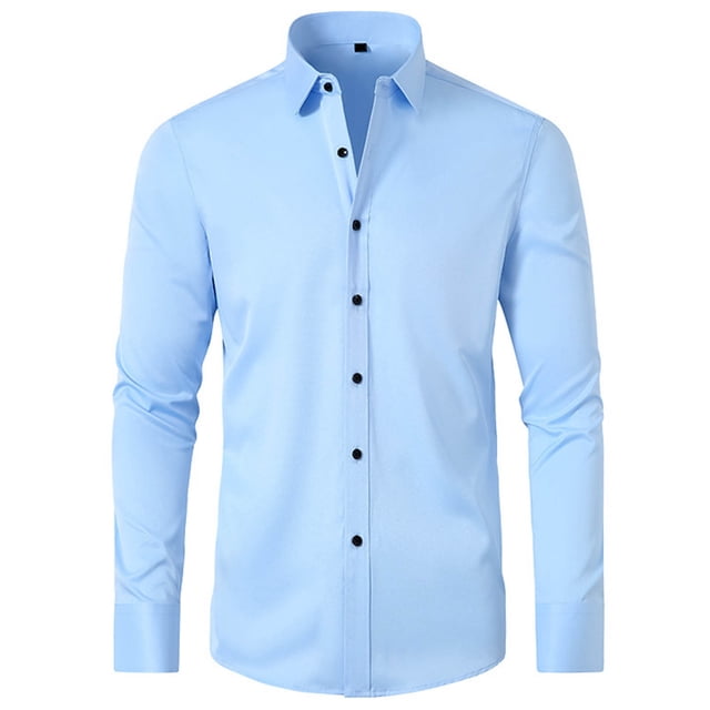 Solid Color Lapel Mens Shirts Fashion Long Sleeve Fitted Button Front Closure Shirts for Men(Blue,XS)