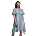 thumbnail image 1 of Bimba Tunique à Épaules Dénudées Imprimée Teinture sur Nœuds Bleue pour Femmes Robe de Soirée Col Rond - Petite, 1 of 6