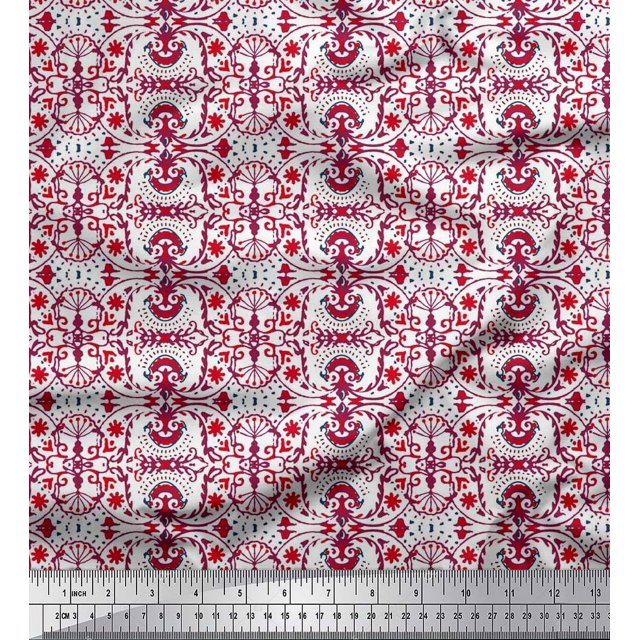 Soimoi Velvet Fabric Damask Ethnic Print Fabric by Yard 58 Inch Wide