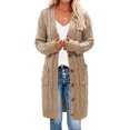 thumbnail image 1 of Womens Long Sleeve Cable Knit Long Cardigan Open Front Button Sweater Outerwear, 1 of 5