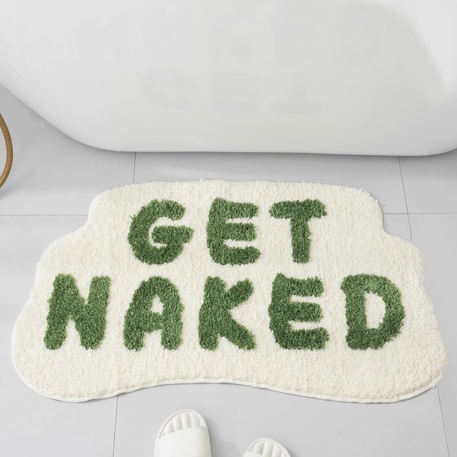 FPYWO Tapis de Bain Drôle Get Naked Vert - Tapis de Salle de Bain en Microfibre Antidérapant, Tapis de Douche Doux pour Décoration de Salle de Bain, Lavable en Machine, 33.5x20 Pouces