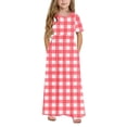 thumbnail image 2 of biudgviw Robe Décontractée pour Filles à Carreaux Manches Courtes Col Rond Robe Longue d'Été avec Poches 4-14 Ans, 2 of 7