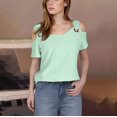 thumbnail image 2 of fheaev Hauts d'Été pour Femmes Épaules Dénudées Manches Courtes Dentelle Patchwork Col Rond Chandail Tunique Hauts Coupe Ample Chemisiers T-Shirt Chic Décontracté Vacances Travail Hauts, 2 of 7