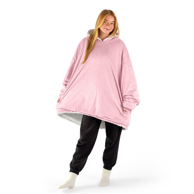 Bare Home Plush Sherpa Wearable Blanket - Fluffy & Soft - Lightweight - Adult, Light Pink