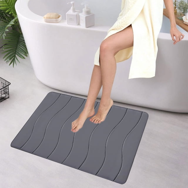 Fridja Washable Bathroom Mat, Memory Foam Bath Mat for Bathroom, Absorbent Bathroom Rug Non-Slip Rubber Back, 15.7''x23.6'', Dark Gray