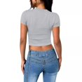 thumbnail image 4 of Yuyuzo Hauts de Sortie pour Femmes Manches Courtes Haut Court Col Rond T-Shirts Basiques Ajustés Extensibles, 4 of 7