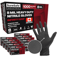 thumbnail image 1 of [1000 Pack] SURESAFE 8 Mil Nitrile Gloves Medium, Powder & Latex Free, Diamond Grip, Fully Textured & Ribbed, For Work, Mechanics, BBQ, Butcher, Black Cooking Gloves Disposable, 1 of 6