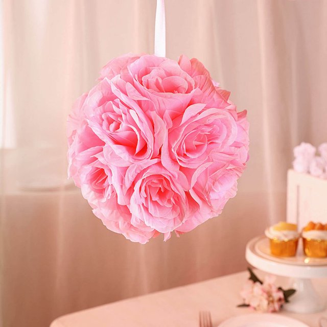 CHOK 2 Pack | 7” Mauve Flower Ball Silk Rose Pomander Kissing Ball