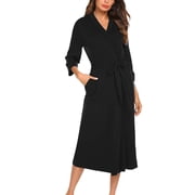 AherBiu Robes for Women Long Sleeve Lightweight Pajamas Sleepwear Full Length Comfy Bathrobe with Pockets