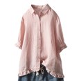 thumbnail image 1 of MAWCLOS Chemises pour Femmes Couleur Unie Blouse Boutonnée Tunique Ample à Volants Rose 3TG, 1 of 2
