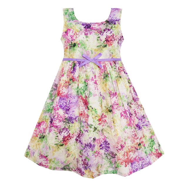 Robe Fille Imprimé Jardin Fleuri Sans Manches Violet 4 Ans