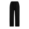 thumbnail image 4 of XZNGL Casual Cotton Linen Drawstring Elastic Waist Wide Leg Cropped Pants for Women, Breathable Summer Spring Fall All-Season Wear, Solid Color, 4 of 7