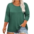 thumbnail image 3 of DDAPJ pyju T-shirts pour Femmes Grande Taille Amples Décontractés à Manches 3/4 Col Ras du Cou T-shirts Légers à Enfiler T-shirts Unis Basiques Vente à Durée Limitée Vert G, 3 of 5