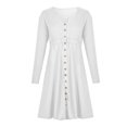 thumbnail image 4 of LLYwey Liquidation Robe Chandail Femme Décontractée Unie Col en U Boutons Manches Longues Taille Robe Nouvelle Automne Robes Blanc G, 4 of 8