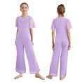 thumbnail image 5 of Kvysinly Kids Flower Girls Sparkly Wide Leg Jumpsuits Rhinestone Round Collar Short Sleeve Rompers Pants Lavender 14, 5 of 5