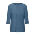 thumbnail image 3 of Plebaso Hauts Grande Taille pour Femmes Été Manches 3/4 Col Rond T-Shirts Décontractés Couleur Unie Tuniques Amples Blouses, 3 of 4