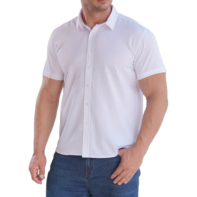 Birdeem Chemises pour Hommes Hommes Mode Affaires Col Rabattu Bouton Col Rabattu Poche Chemise à Manches Courtes Blouse