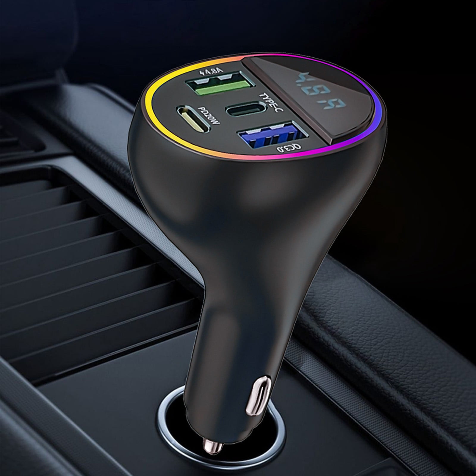 Car Fast Charger USB Multi Port Adapter, Aluminum Alloy High Speed Charging Car Charger For Mobile Devices, Intelligent Protection Fast Charging Power Adapter Automotive Accessories