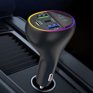 Car Fast Charger USB Multi Port Adapter, Aluminum Alloy High Speed Charging Car Charger For Mobile Devices, Intelligent Protection Fast Charging Power Adapter Automotive Accessories