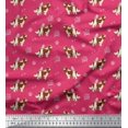 thumbnail image 1 of Soimoi Tissu Poly Georgette Rose Imprimé Oiseau, Patte & Cocker Chien au Mètre 42 Pouces de Large, 1 of 3