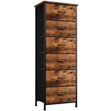 Eunos 6 Commode Haute pour Chambre et Salon, Coffre de Table de Nuit avec Bacs en Tissu, Fini Grain de Bois