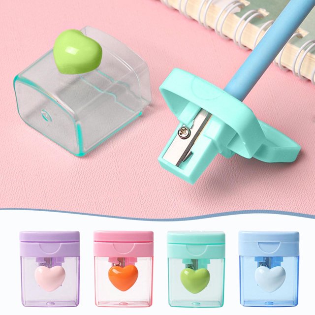 Sentmoon Manual Pencil Sharpener Pencil Sharpener for Classroom Color Pencil Sharpener Four-color Heart-shaped Rotating Hole Pencil Sharpener Transparent Tape Covered Pencil Sharpener