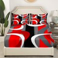 thumbnail image 3 of Erosebridal Ensemble de Draps Rouge Gris Noir Blanc Grand Lit, Ensembles de Literie à Rayures Géométriques Format Grand Lit, Déco de Chambre Moderne 4 Pcs, 3 of 7