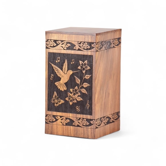 Urnes de Crémation pour Cendres Humaines Adulte Homme Femme - Urne de Funérailles en Bois avec Colibri Faite à la Main - Urnes Commémoratives pour Enfouissement et Cendres (Souvenir)