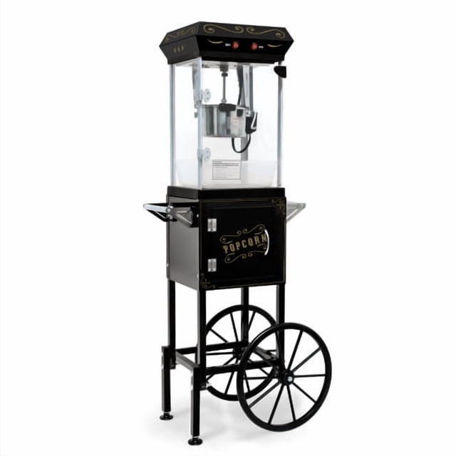 6OZ Popcorn Machine with Cart, Theater Style Commercial Popcorn Popper, 480W, Stainless Steel, Red, Includes Kernel Catcher Drawer