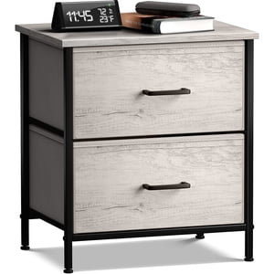 Sorbus Nightstand Dresser with 2 Faux Wood Drawers - Bedside Table Chest with Storage - Bedroom, Living -Room, Closet & Dorm Furniture -Lamp Stand - Steel Frame, Wood Top, Easy Pull Fabric Bins