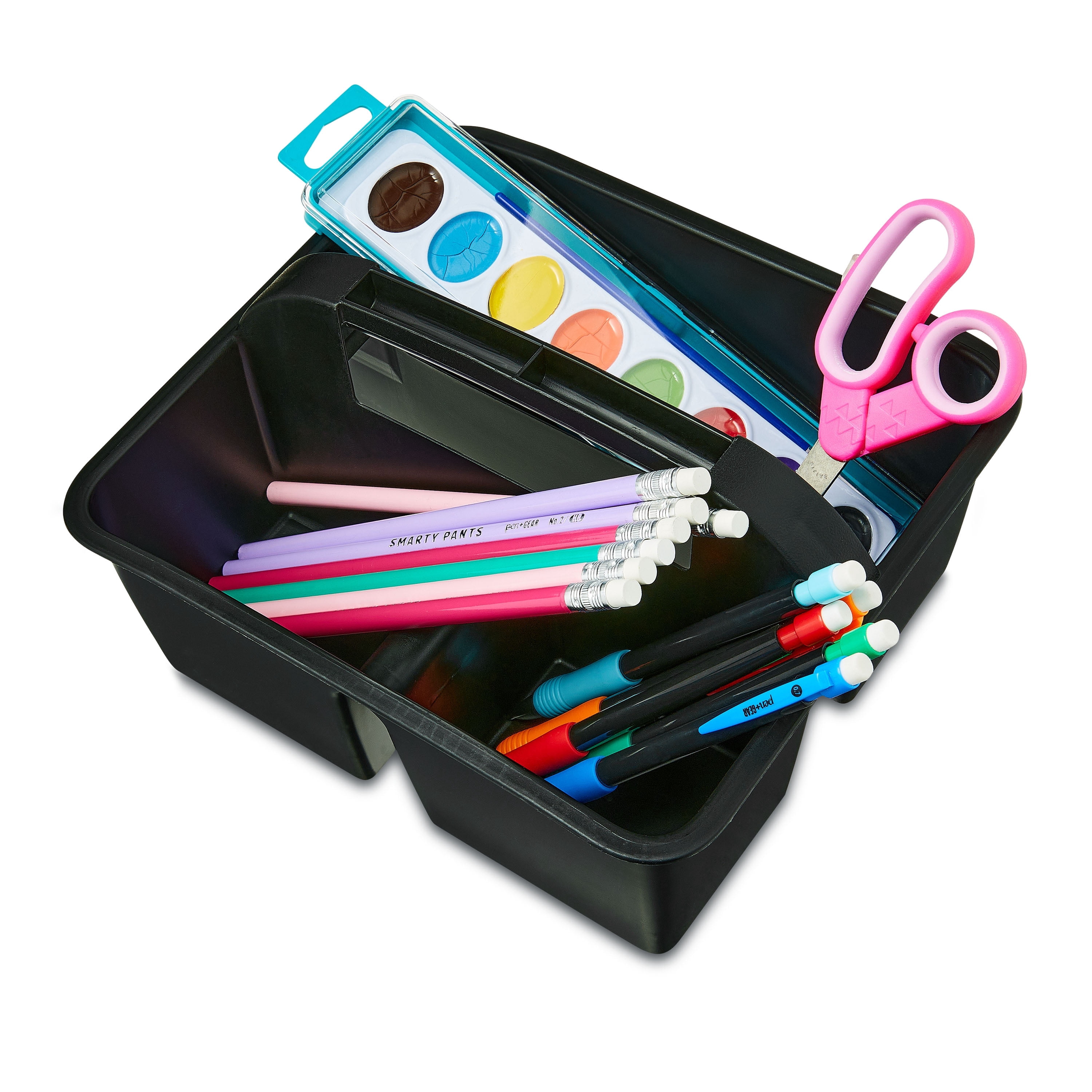Storex Small Plastic Caddy, Rectangular Desktop Craft and Hobby Organizer, 8.75’’ x 7.67’’ x 4.44’’, Black